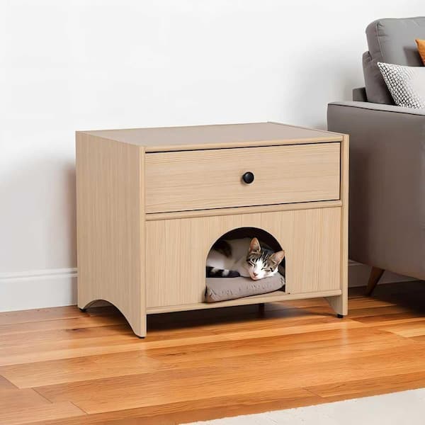 22 in. Natural Wood Accent Cabinet with Drawer, Storage Shelf and Pet Hideaway