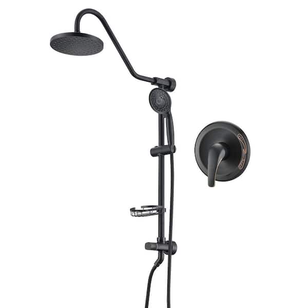 5-Spray Wall Bar Shower Kit Round Rain Shower Head with Hand Shower in Oil Rubbed Bronze (Valve Included)