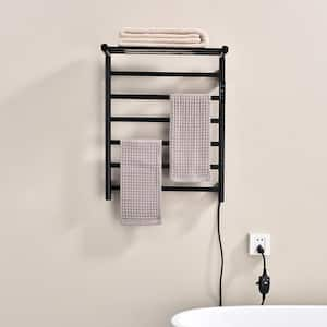 6-Bar Plug-In/Hardwired Wall Mounted Electric Towel Warmer Rack in Matte Black Waterproof