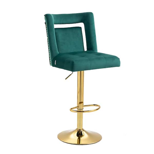 URTR 46.5 in. Green Low Back Metal Frame Velvet Bar Stool with Footrest, Adjustable Swivel Bar Stools for Kitchen Island