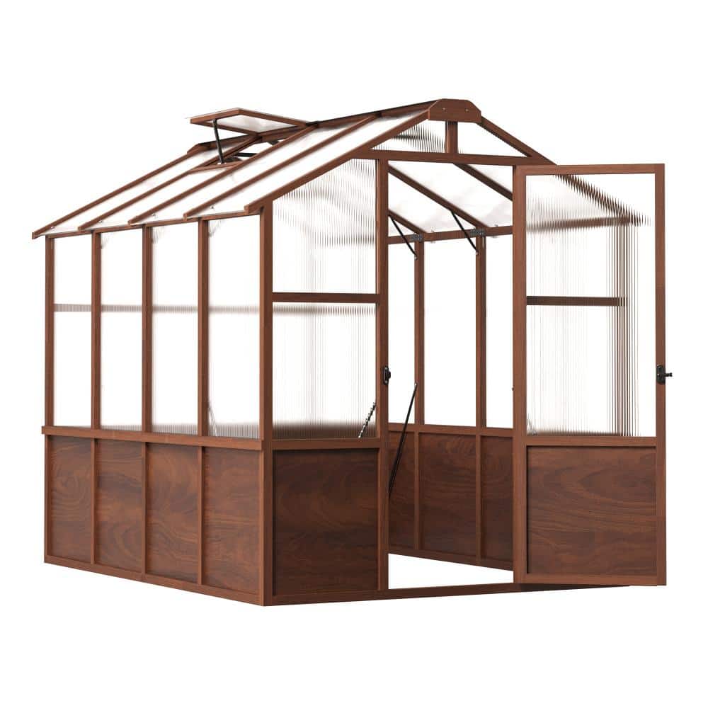 6 ft. x 8 ft. Walk-In Brown Wooden Greenhouse with Polycarbonate Panels and Adjustable Ventilation for Outdoor Gardening price history on PriceWatchPro