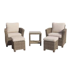 Capri 5-Piece Aluminum Relax Chat Set Includes: 1 End Table, 2 Club Chairs and 2 Ottomans with Cream Cushions