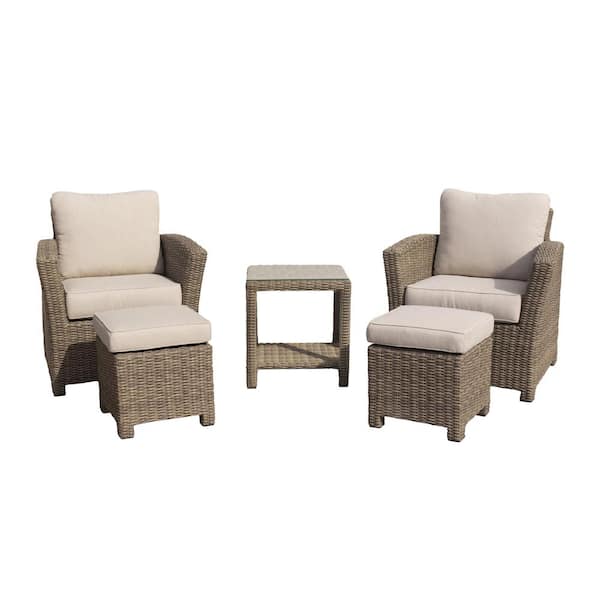Courtyard Casual Capri 5-Piece Aluminum Relax Chat Set Includes: 1 End Table, 2 Club Chairs and 2 Ottomans with Cream Cushions