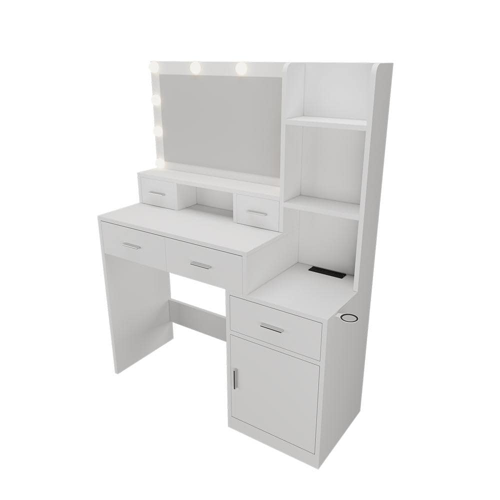 White 4 Drawer 43.31 in. Wide Dresser with Mirror, Vanity Dressing ...