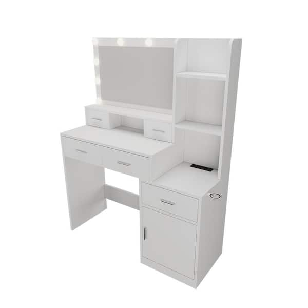 Unbranded White 4 Drawer 43.31 in. Wide Dresser with Mirror, Vanity Dressing Table Makeup Vanities