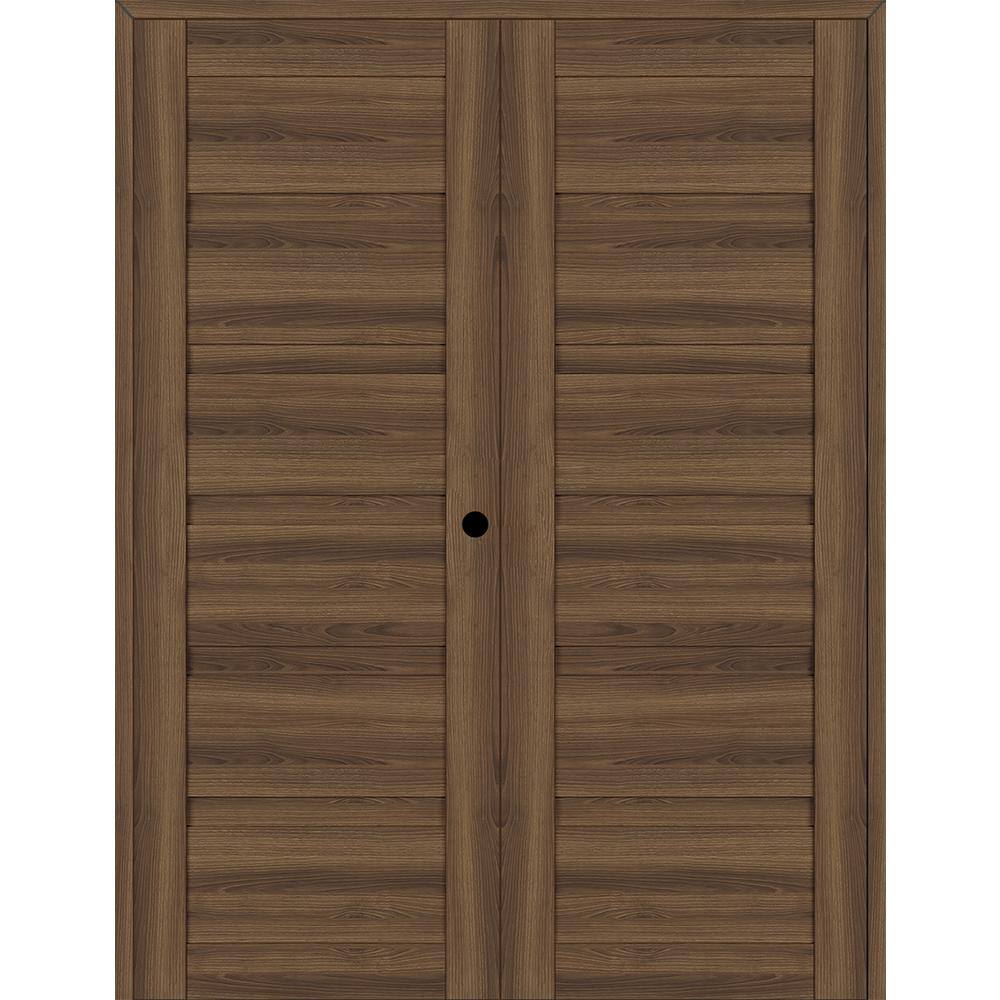 Louver 36 in. x 83.25 in. Left-Hand Active Pecan Nutwood Wood Composite Double Prehung Interior Door price history on PriceWatchPro