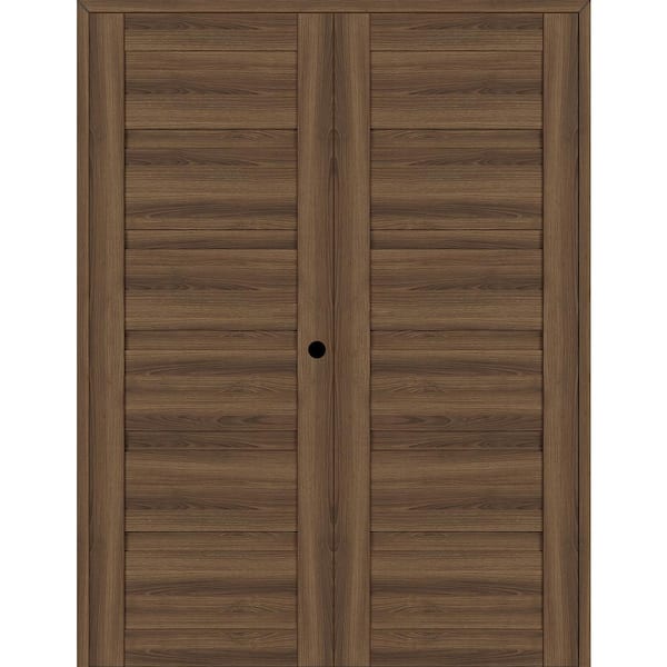 Belldinni Louver 36 in. x 83.25 in. Left-Hand Active Pecan Nutwood Wood Composite Double Prehung Interior Door