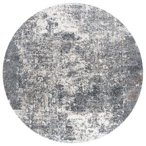 Aston Gray/Ivory 7 ft. x 7 ft. Distressed Abstract Round Area Rug