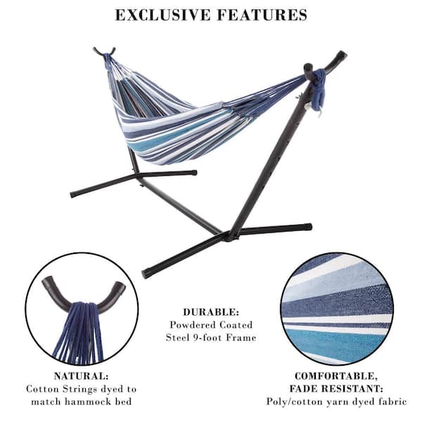 Pure Garden 9 ft. Double Brazilian Cotton Hammock Bed with Stand 