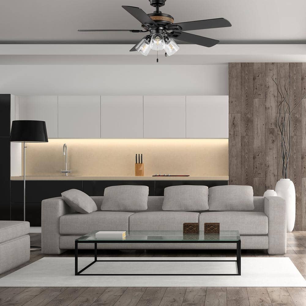 52 in. Sederio Indoor Matte Black LED Ceiling Fan with Light Kit price history on PriceWatchPro
