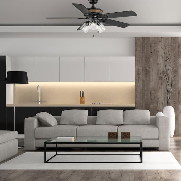 52 in. Sederio Indoor Matte Black LED Ceiling Fan with Light Kit