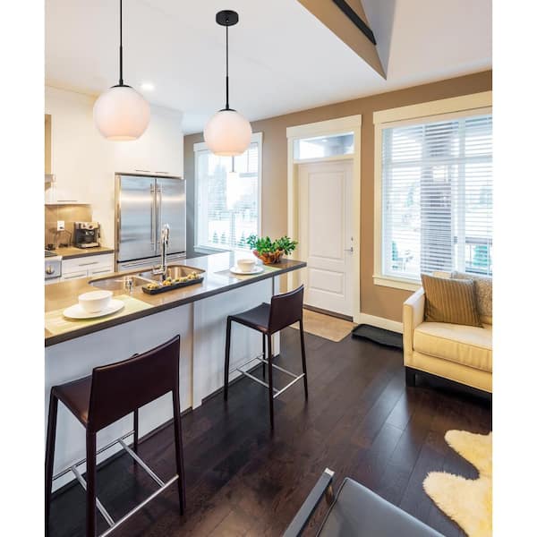 Timeless Home Blake 1-Light Black Pendant with 7.9 in. W x 7.1 in. H Frosted Glass Shade