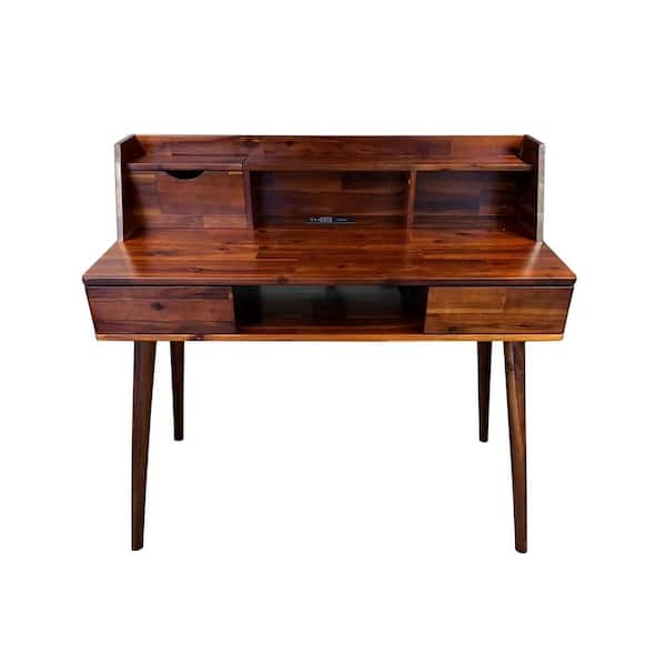 Unbranded 39 in. Mahogany Acacia Wood Laptop Desk with Charging Station
