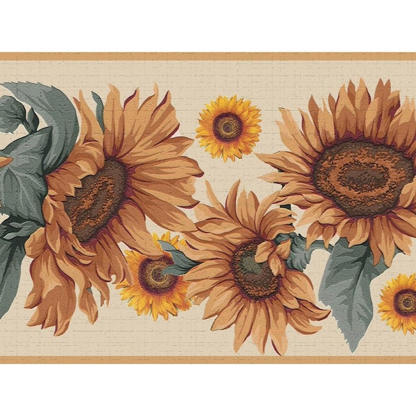 Falkirk Dandy II Orange Yellow Green Sunflowers Floral Peel and Stick Wallpaper Border
