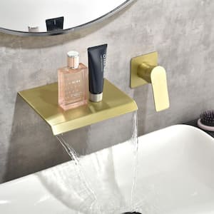 Lilac Single Handle Wall Mounted Spout Waterfall Bathroom Faucet in Brushed Gold