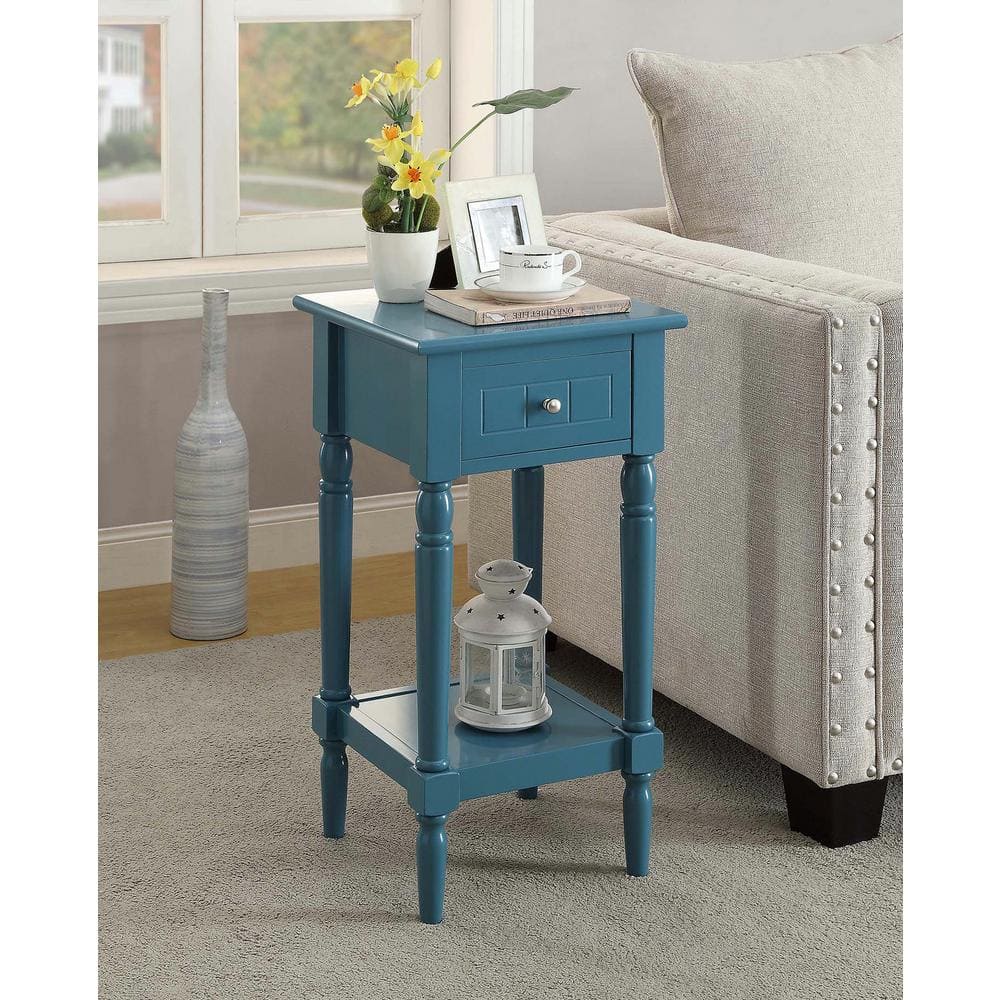 Cobalt Blue Wood Rectangular Accent Table with Storage