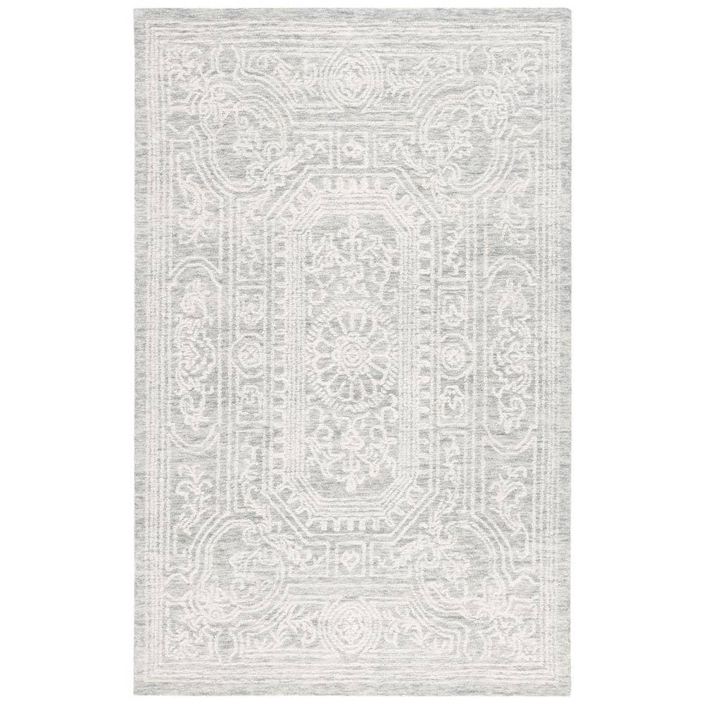 Ivory and Grey Hand Tufted Wool 4' x 6' Area Rug