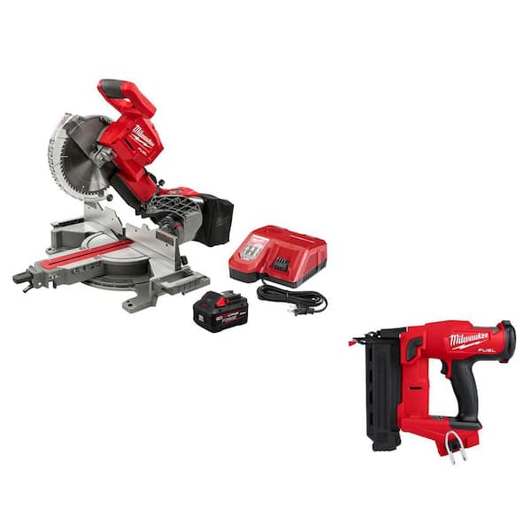 M18 FUEL 18V 10 in. Lithium-Ion Brushless Cordless Dual Bevel Sliding Compound Miter Saw Kit & M18 FUEL 18GA Brad Nailer