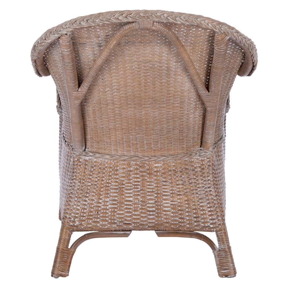 Antonia White Wash Rattan Barrel Accent Chair with Cushion