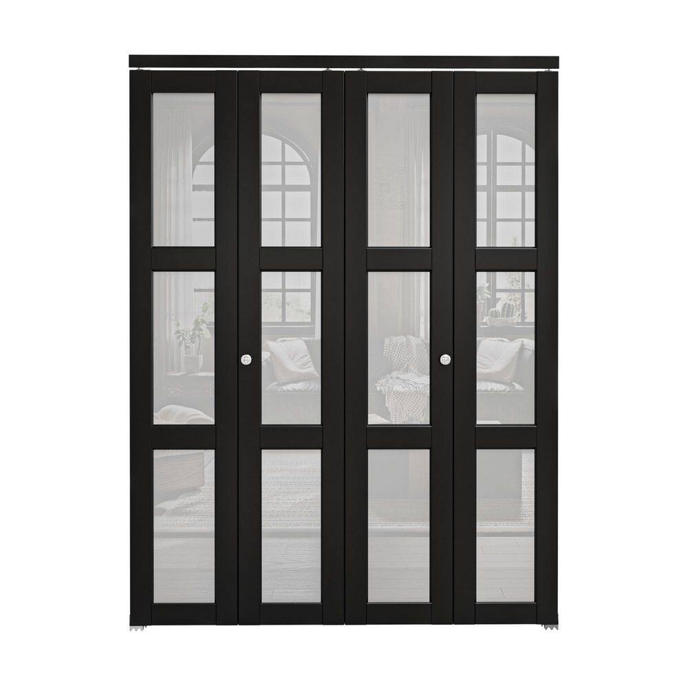 64 in. x 80 in. 3-Lite Frosted Glass Solid Core MDF Black Finished Glass Closet Bi-Fold Door with Hardware for Closet price history on PriceWatchPro