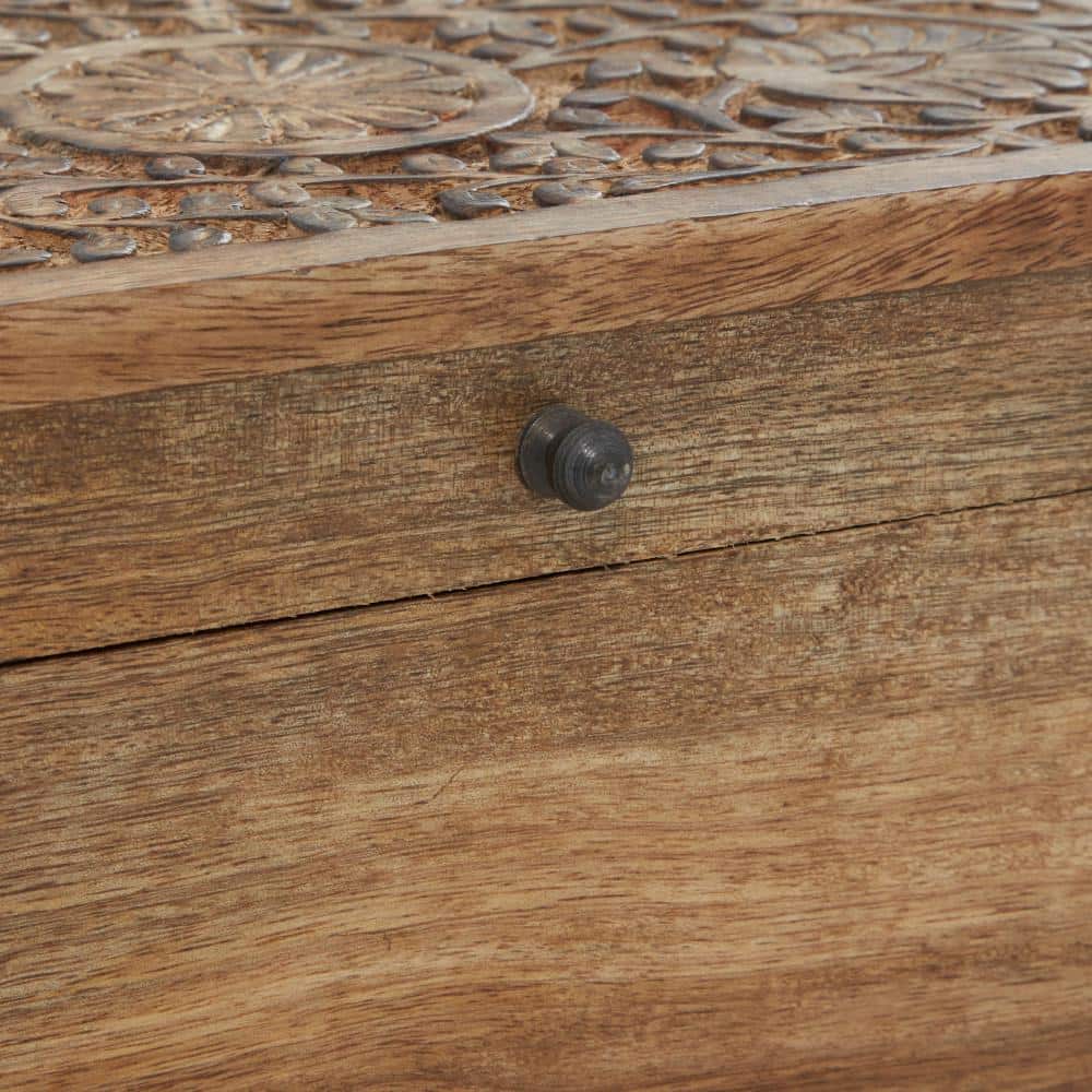 Rustic Mango Wood Floral Carved Lidded Box Set