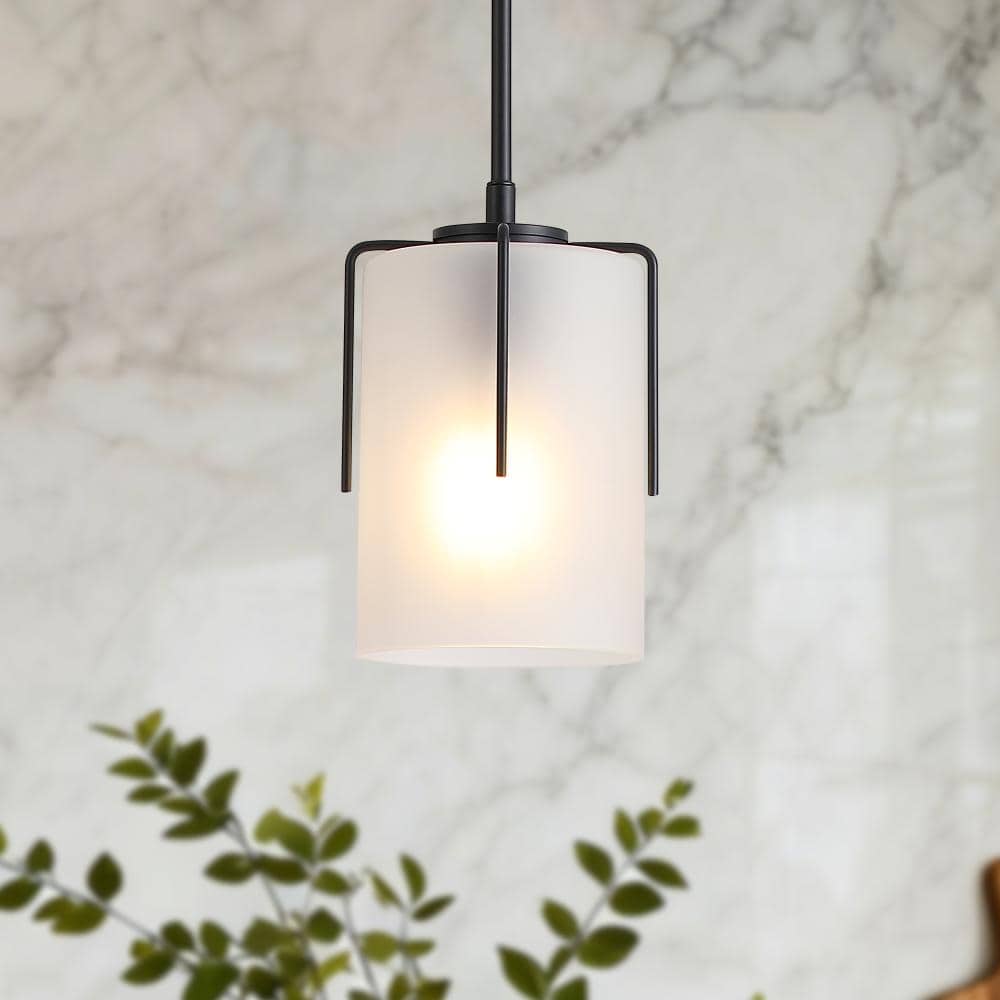 1-Light Black Modern Pendant Light with Frosted Glass Shade, Adjustable Height price history on PriceWatchPro