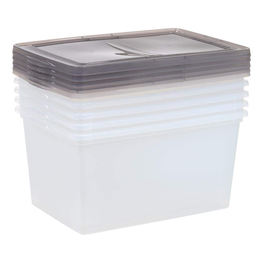 Clear Stackable Plastic Storage Bins with Lids, 58 Quart, Set of 5