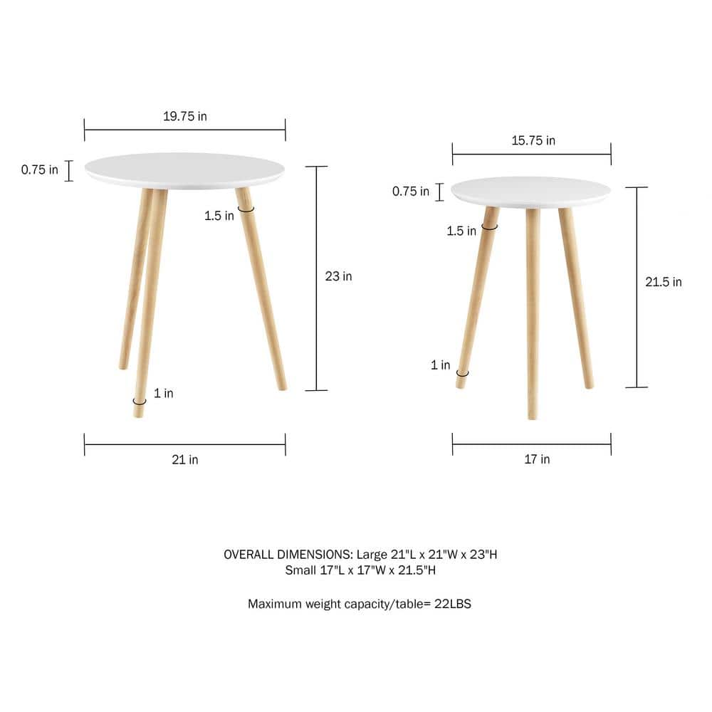White and Natural Wood Mid-Century Modern Nesting End Tables Set