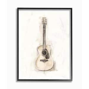 "Acoustic Guitar Watercolor Drawing" by Ethan Harper Framed Abstract Wall Art 14 in. x 11 in.