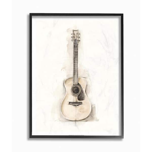 Stupell Industries "Acoustic Guitar Watercolor Drawing" by Ethan Harper Framed Abstract Wall Art 14 in. x 11 in.