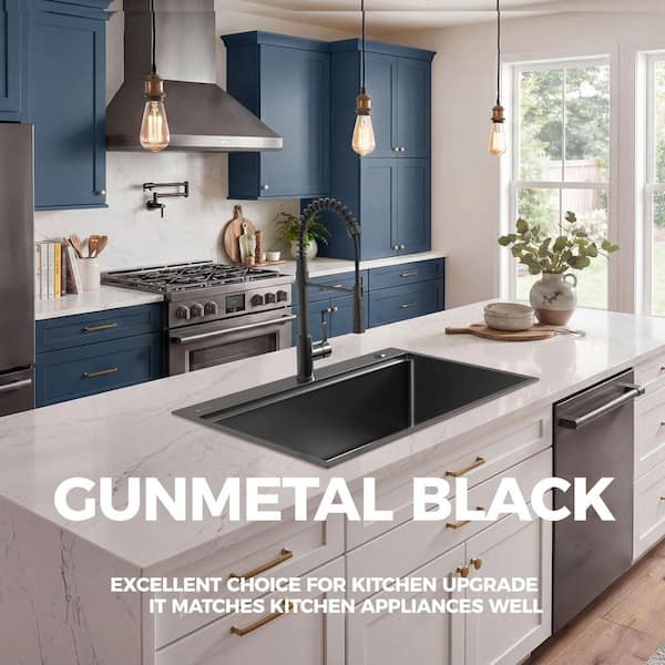 Glacier Bay 32 in. Drop-In Single Bowl 18 Gauge Gunmetal Black