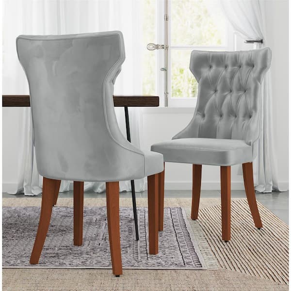 Clairborne Gray Microfiber Tufted Dining Chairs (Set of 2)