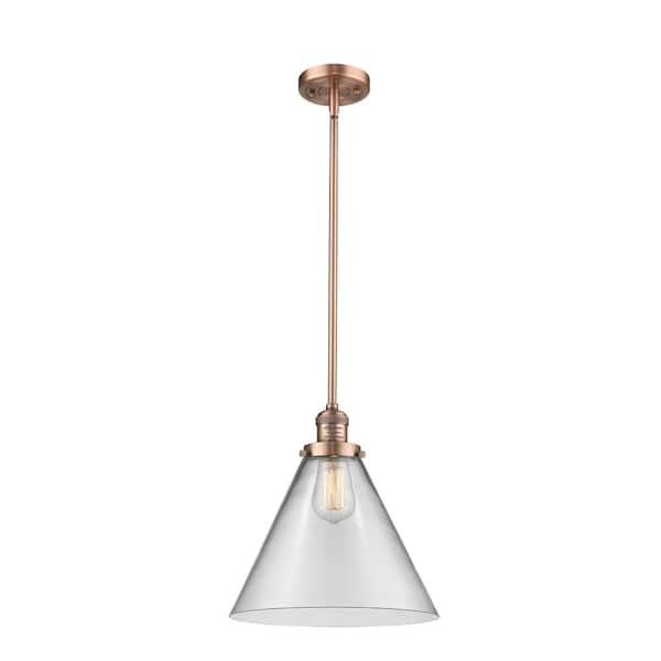 Innovations Cone 60-Watt 1-Light Antique Copper Shaded Mini Pendant-Light with Clear glass Clear Glass Shade