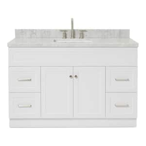 Hamlet 55 in. W x 22 in. D x 36 in. H Bath Vanity in White with Carrara White Marble Vanity Top