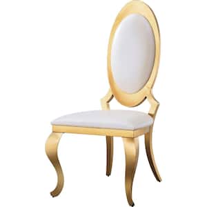 White and Gold Leather Parsons Chair Queen Anne Style Chairs (Set of 2)