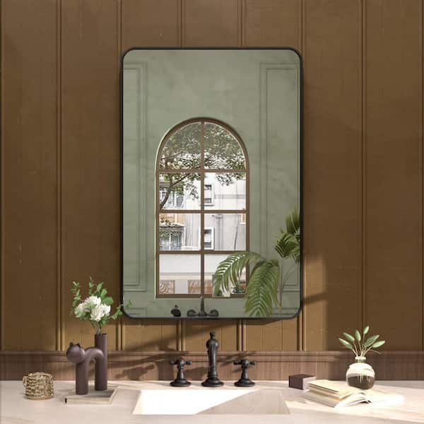 Hermitage Bath 24 in. W x 36 in. H Rectangular Framed Wall Bathroom Vanity Mirror in Matte Black