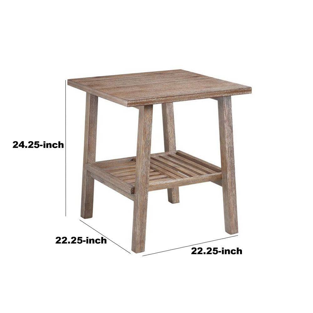 Rustic Brown Farmhouse 23" Wood End Table with Slatted Shelf