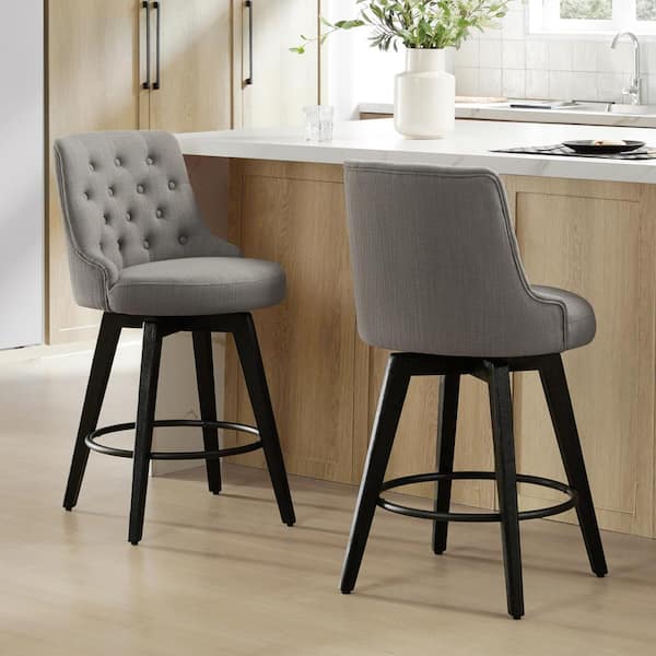 Spruce & Spring Haynes 26 in. Flint Gray High Back Metal Swivel Counter Stool with Fabric Seat (Set of 2)