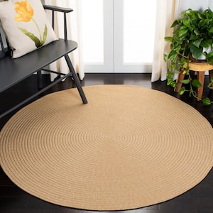 Braided Beige/Tan Doormat 3 ft. x 3 ft. Solid Color Gradient Round Area Rug
