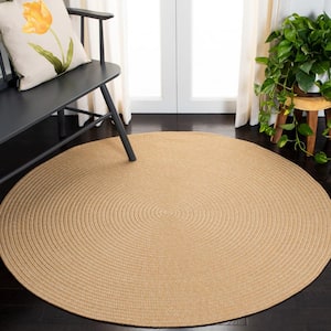 Braided Beige/Tan 8 ft. x 8 ft. Solid Color Gradient Round Area Rug