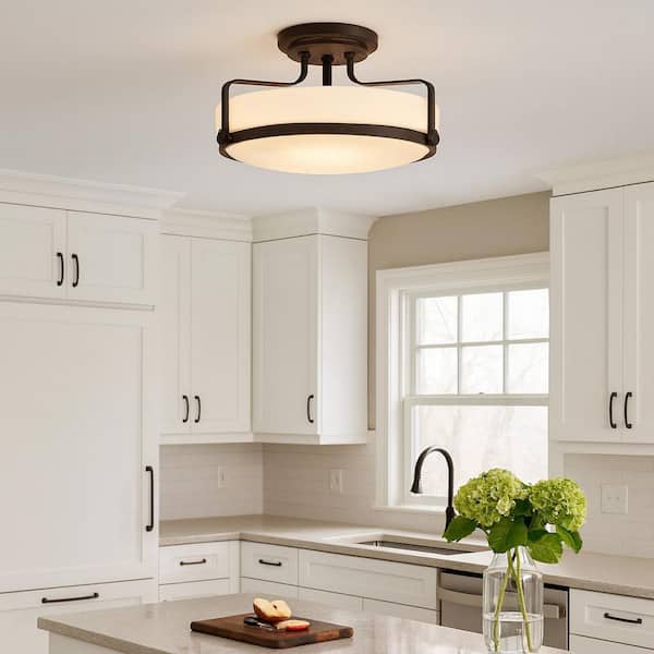 HINKLEY Hinkley Harper Large Semi-Flush Ceiling Light, Oil Rubbed Bronze + Etched Opal Glass