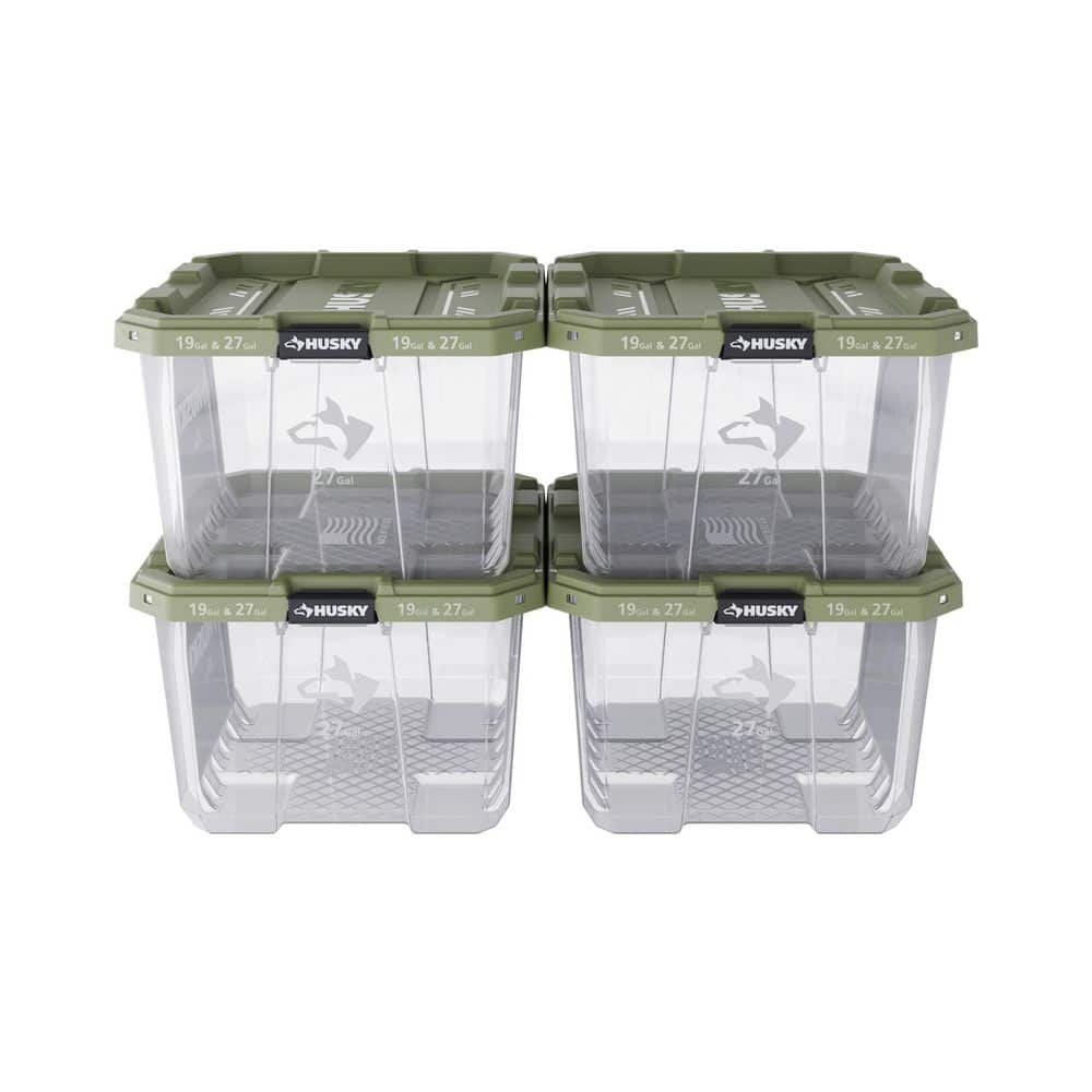 27 Gal. Pro Grip Storage Tote in Clear with Army Green Lid (4-Pack) price history on PriceWatchPro