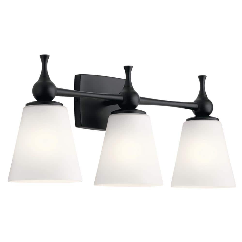 KICHLER Cosabella 24 in. 3Light Black Contemporary Bathroom Vanity Light with Satin Etched