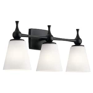 Cosabella 24 in. 3-Light Black Contemporary Bathroom Vanity Light with Satin Etched Cased Opal Glass