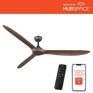 Tager 72 in. Smart Indoor/Outdoor Matte Black with Whiskey Barrel Blades Ceiling Fan with Remote Powered by Hubspace