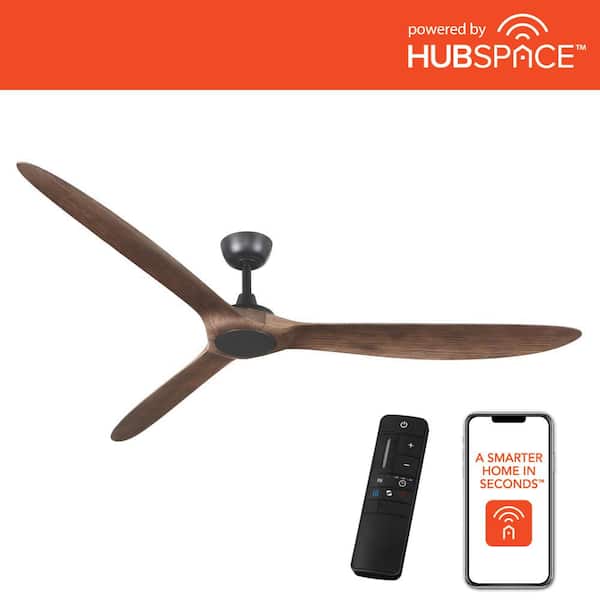 Home Decorators Collection Tager 72 in. Smart Indoor/Outdoor Matte Black with Whiskey Barrel Blades Ceiling Fan with Remote Powered by Hubspace