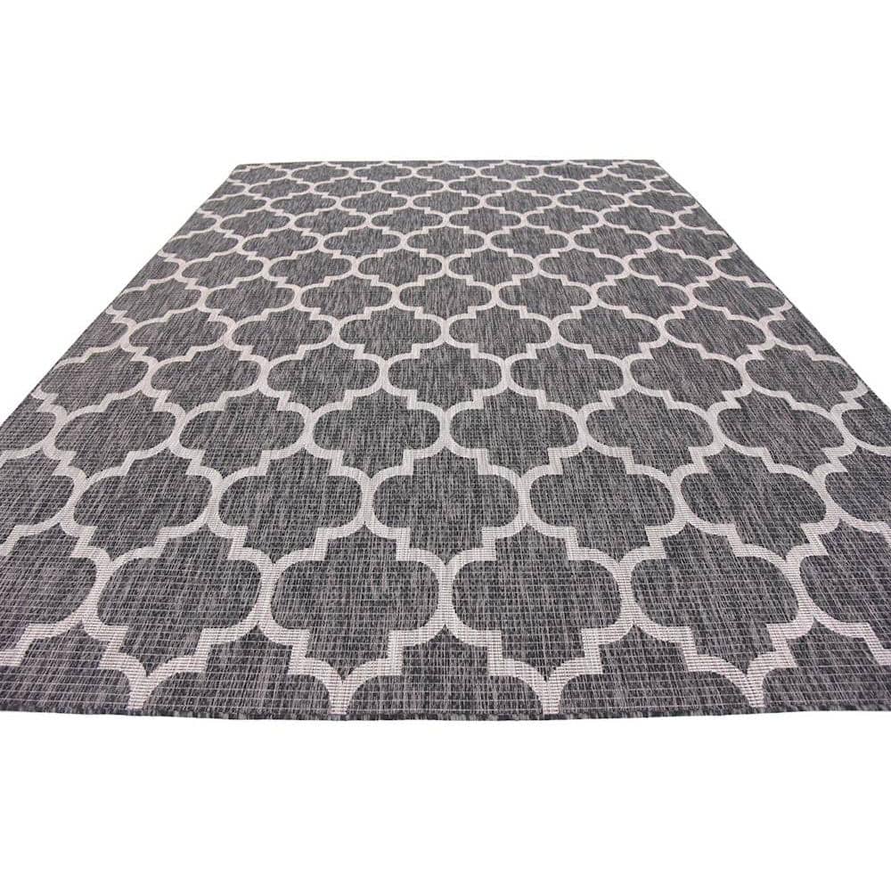 Trellis Charm Black Synthetic 9' x 12' Outdoor Area Rug