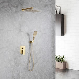 Mondawell Square 3-Spray Patterns 10 in. Wall Mount Rain Dual Shower Heads with Handheld and Valve in Brushed Gold