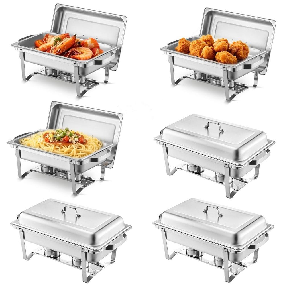SVOPES Chafing Dish Buffet Set, 8 qt. 6-Pack, Silver, Stainless Steel Chafing Dishes and Accessories, Round Catering Warmer ZFXBXGSTGK6JYRMTSV0-SV0306