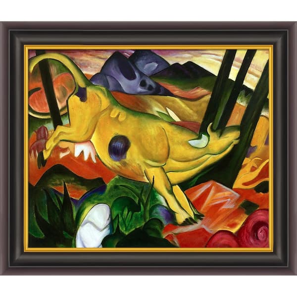 LA PASTICHE 33 in. x 29 in. "Yellow Cow with Opulent Frame" by Franz Marc Framed Wall Art
